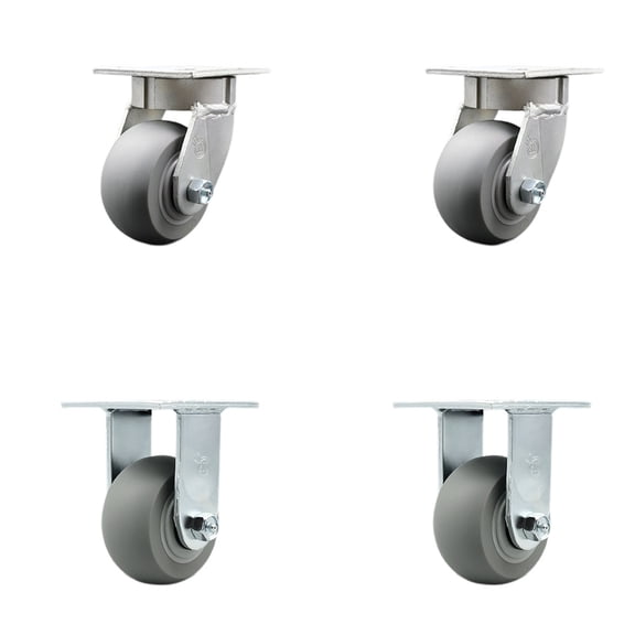 4 Inch Kingpinless Thermoplastic Rubber Wheel Swivel Caster Set 2 Swivel 2 Rigid