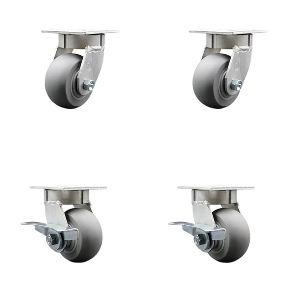 4 Inch Kingpinless Thermoplastic Rubber Wheel Swivel Caster Set with 2 Brakes