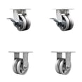thumbnail image 1 of 4 Inch Kingpinless V Groove Semi Steel Wheel Caster Set 2 Brakes 2 Rigid SCC, 1 of 2