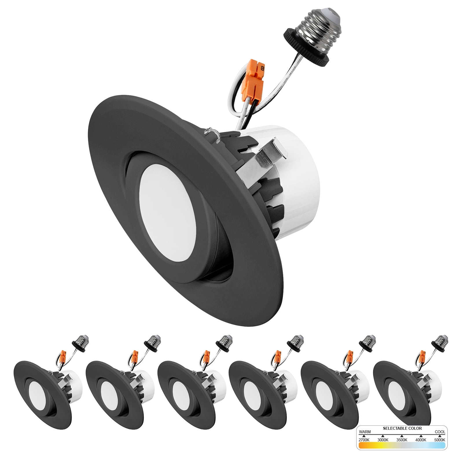 Black 4-Inch Adjustable LED Recessed Lighting Kit, 6-Pack
