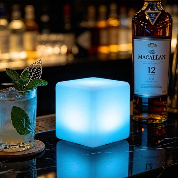 4 Inch LED Cube – Soft Blue Glow, Rechargeable Mood Light For Bar Home Decor