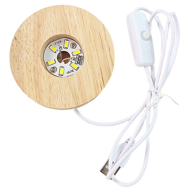 4 Inch LED Display Stand Wooden Light Up Base Round for Resin Art (Warm