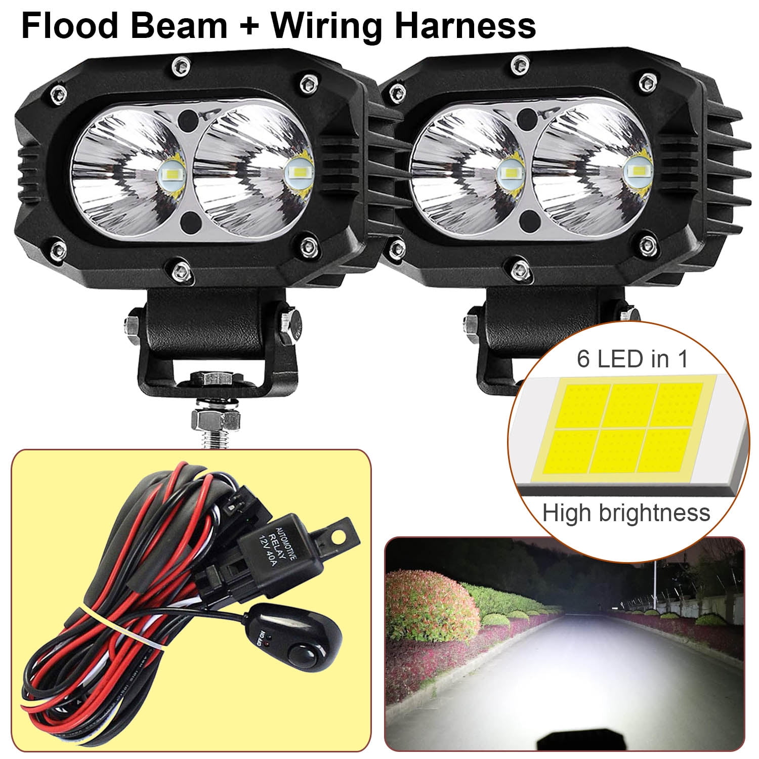 4 Inch LED Pods Light Spot Flood Beam 9V30V Waterproof Led Work Fog