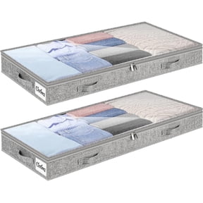 4 Inch Low Profile Under Bed Storage Drawer 2 Pack, Lightweight Underbed Clothes Storage Container Bins With NO STURCTURE, Shallow Storage Bag for Dorm & Home, With Clear Lids