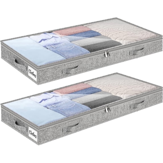 4 Inch Low Profile Under Bed Storage Drawer 2 Pack, Lightweight Underbed Clothes Storage Container Bins With NO STURCTURE, Shallow Storage Bag for Dorm & Home, With Clear Lids