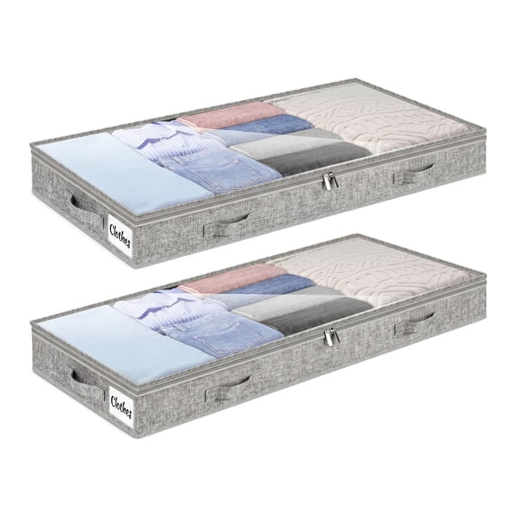 4 Inch Low Profile Under Bed Storage Drawer 2 Pack, Lightweight Underbed Clothes Storage Container Bins with NO STURCTURE, Shallow Storage Bag for Dorm & Home