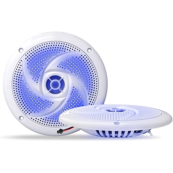 4 Inch Marine Speakers - 80W 2-Way Weather Resistant Outdoor Audio with LED Lights, Low Profile Slim Style Suitable for Boat, RV, UTV, ATV, Golf Cart (2 Speakers, White)