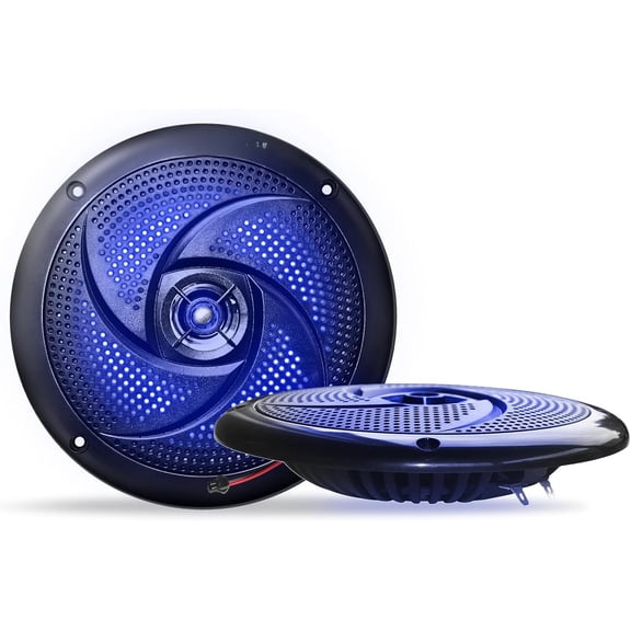 4 Inch Marine Speakers - 80W 2-Way Weather Resistant Outdoor Boat Audio with LED Lights, Low Profile Slim Style Suitable for Boat, RV, UTV, ATU, Glof Cart (2 Speakers, Black)