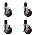 thumbnail image 1 of 4 Inch Maroon Poly Swivel 1-3/4 Inch Expanding Stem Caster Set with Brake SCC, 1 of 2