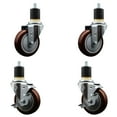 thumbnail image 1 of 4 Inch Maroon Poly Wheel Swivel 1-7/8 Inch Expanding Stem Caster Set 2 Brakes, 1 of 2