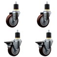 thumbnail image 1 of 4 Inch Maroon Poly Wheel Swivel 1-7/8 Inch Expanding Stem Caster Set 2 Brakes, 1 of 2