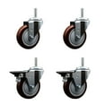 thumbnail image 1 of 4 Inch Maroon Poly Wheel Swivel 5/8 Inch Threaded Stem Caster Set 2 Brakes, 1 of 2