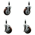 thumbnail image 1 of 4 Inch Maroon Poly Wheel Swivel 7/8 Inch Expanding Stem Caster Set 2 Brakes SCC, 1 of 2