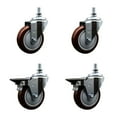 thumbnail image 1 of 4 Inch Maroon Polyurethane ½ Inch Threaded Stem Caster Set 2 Brakes SCC, 1 of 2