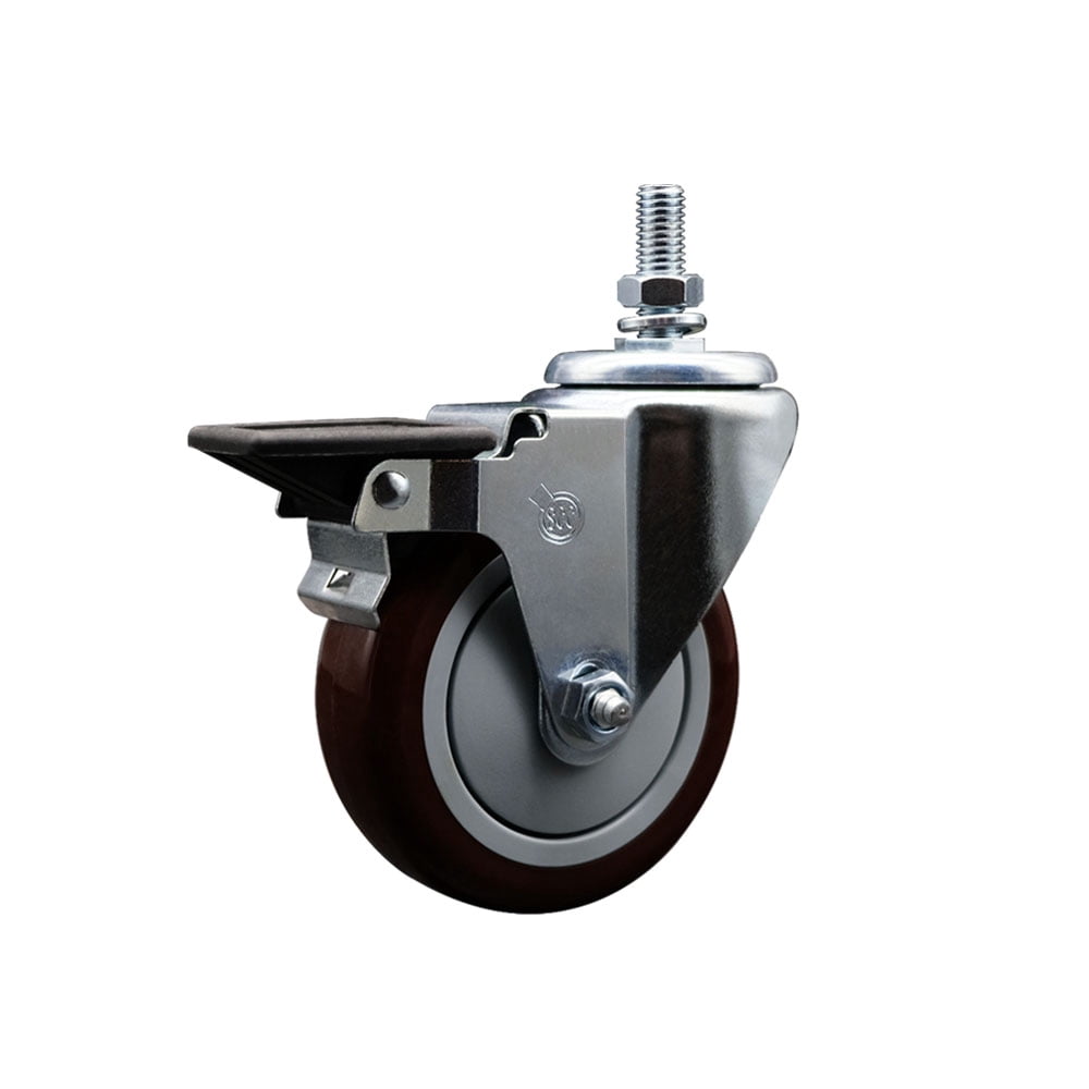 4 Inch Maroon Polyurethane ½ Inch Threaded Stem Caster with Brake ...