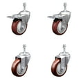 thumbnail image 1 of 4 Inch Maroon Polyurethane Swivel 3/8 Inch Stem Caster Set 2 Total Lock Brake, 1 of 2