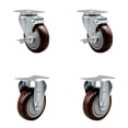 thumbnail image 1 of 4 Inch Maroon Polyurethane Swivel Top Plate Caster Set with 2 Brakes 2 Rigid SCC, 1 of 2