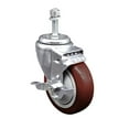 thumbnail image 1 of 4 Inch Maroon Polyurethane Wheel Swivel 3/8 Inch Threaded Stem Caster with Brake, 1 of 2