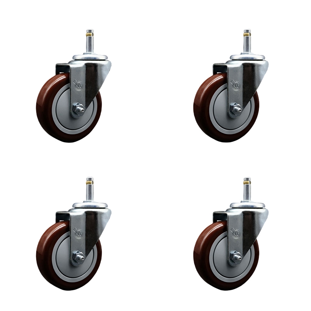 4 Inch Maroon Polyurethane Wheel Swivel 7/16 Inch Grip Ring Stem Caster ...