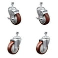 thumbnail image 1 of 4 Inch Maroon Polyurethane Wheel Swivel ½ Inch Threaded Stem Caster Set 2 Brakes, 1 of 2