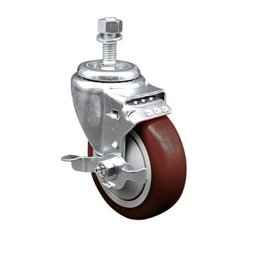 4 Inch Maroon Polyurethane Wheel Swivel ½ Inch Threaded Stem Caster with Brake