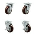 thumbnail image 1 of 4 Inch Maroon Polyurethane Wheel Swivel Top Plate Caster Set with 2 Brakes SCC, 1 of 2