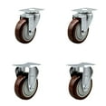 thumbnail image 1 of 4 Inch Maroon Polyurethane Wheel Swivel Top Plate Caster Set with 2 Rigid SCC, 1 of 2