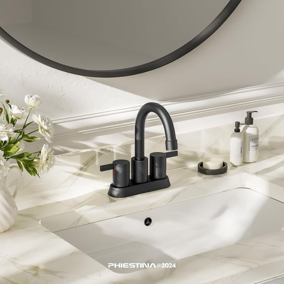 4 Inch Matte Black Bathroom Faucet with 360 Swivel Spout, Lead-, 2 Handle Centerset for RV Vanity Sink