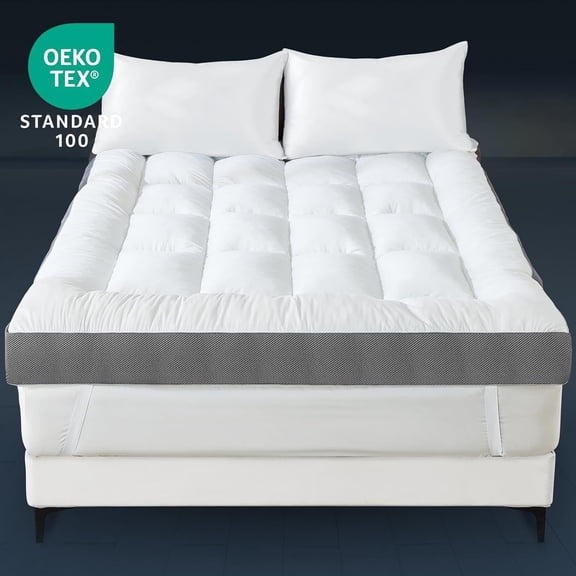 4 Inch Mattress Topper Queen, Thick Cooling Cotton Pillow Top with 2000 GSM Shredded Memory Foam - Soft & Supportive for Back Pain Relief,Non-Slip Bottom