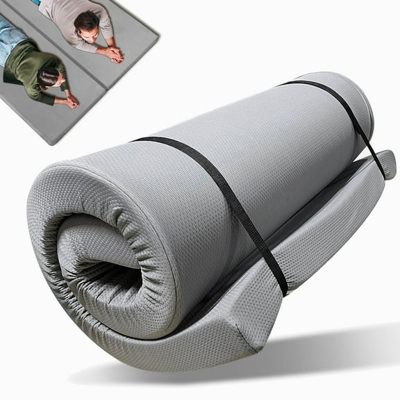 4 Inch Memory Foam Camping Mattress, Thick Sleeping Pad, Portable Floor Mat Roll Up Futon Mattress with Water-Resistant Zipper for Outdoor Activities, RVs, Guest Rooms, and Dorms, Single Size
