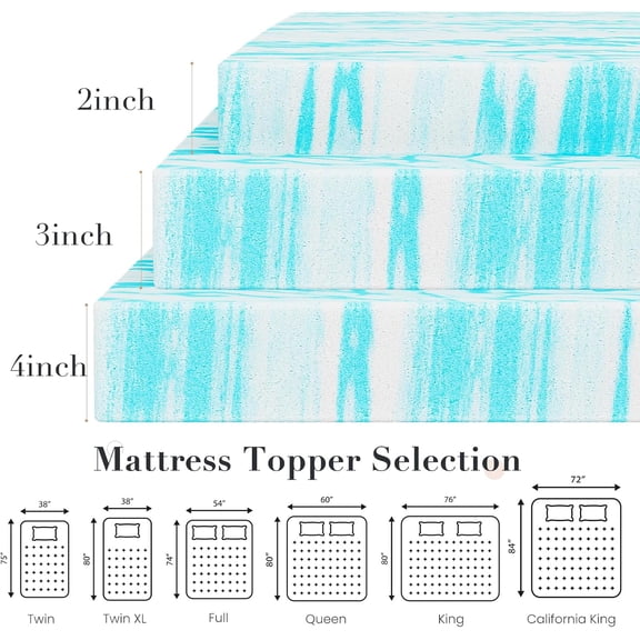 4 Inch Memory Foam Mattress Topper with Cooling Gel - Twin XL Bed Pad for Sofa, RV, Camper