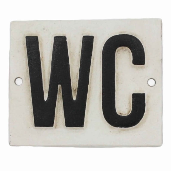 4 Inch Metal Frame Wall Sign, WC Typography, Black and White- Saltoro Sherpi
