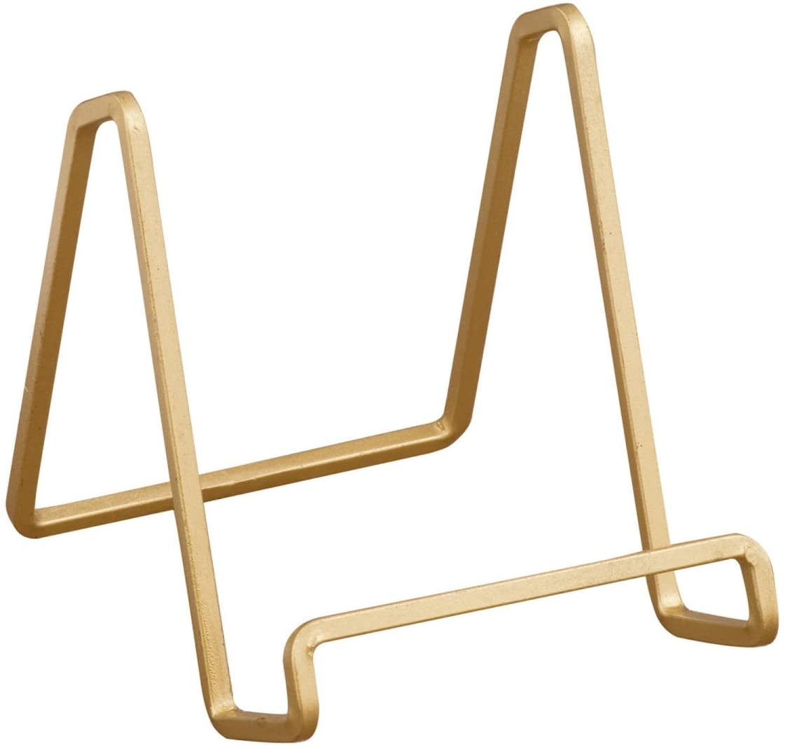 4 Inch Metal Gold Plated Square Wire Plate Stand Holder Easel Display for Cookbooks, Photos, Picture Frames, & Plates