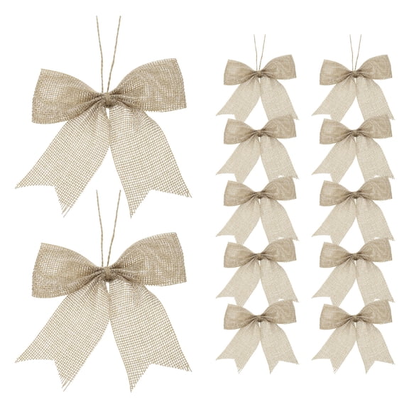 Uxcell 4" Mini Burlap Bows for Crafts Handmade Bow Knot Natural Decorative Ornament Bow Beige 12Pcs