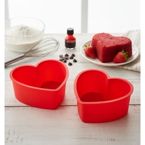 4-Inch Mini Heart-Shaped Cake Pan Non-Stick Silicone Heart-Shaped Cake Mold Baking Set (2-Piece Set) (Red)
