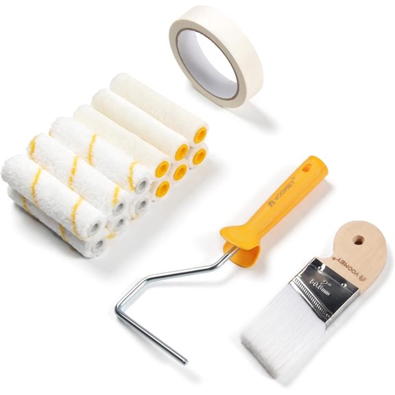 4-Inch Mini Paint Roller Set – Microfiber & Mohair Rollers, 2-Inch Angle Brush, 4-Inch Roller Frame for Cabinets, Furniture, Baseboards & Trim
