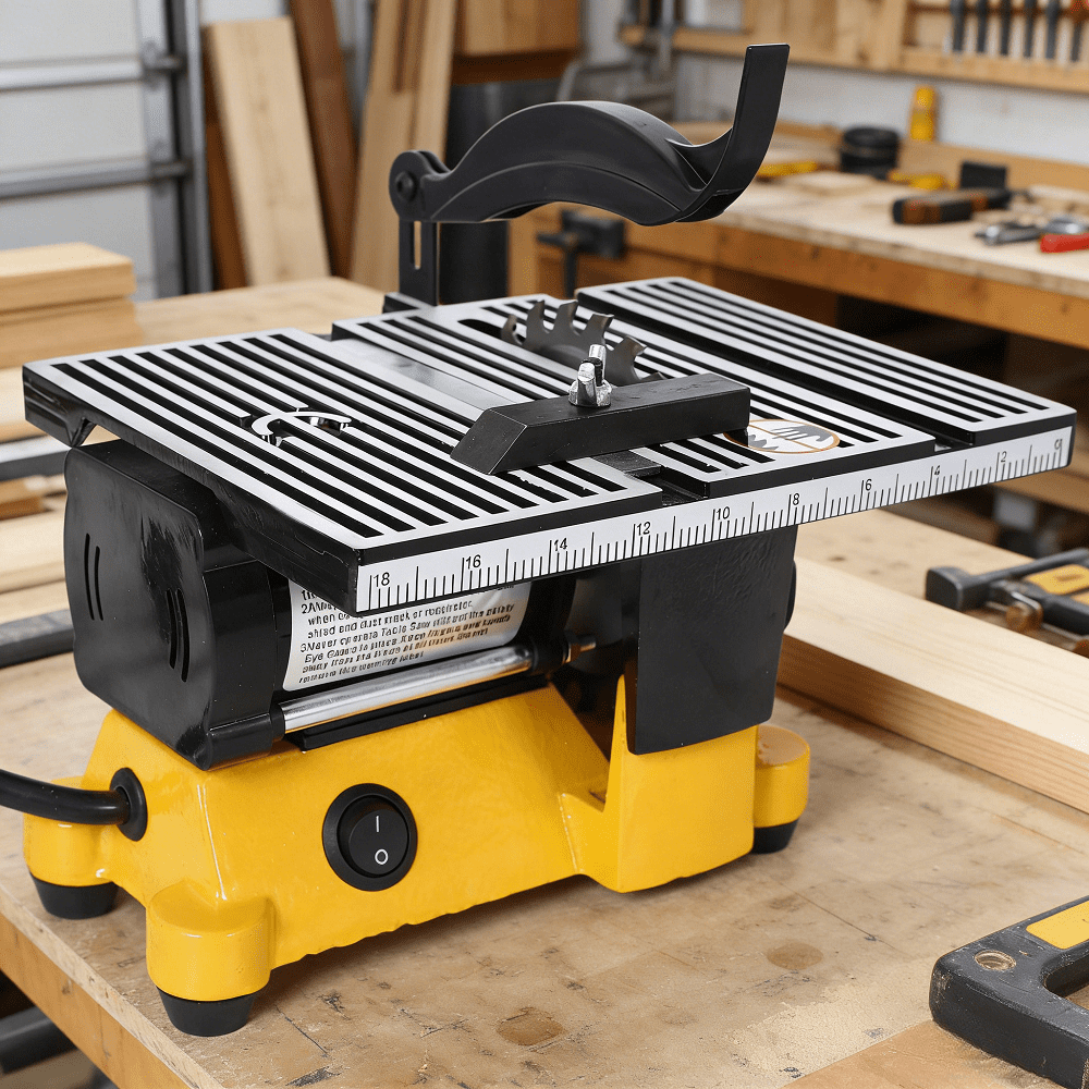 4 Inch Mini Table Saw 90W Multifunctional Desktop Cut Off Miter Saw 4500RPM 3Blades 5/8 Inch Max Depth Metal Wood Glass Stone Cutting DIY Hobbyist Model Maker Precision Compact Portable Steel Frame