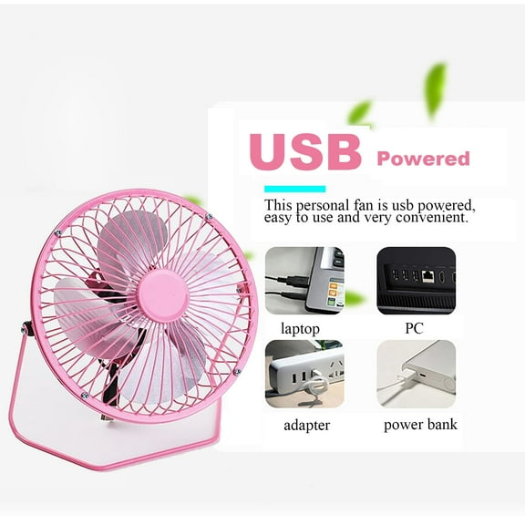 4 Inch Mini USB Desk/Table Fan for Bedroom, Personal Portable Desktop Cooling Fan Powered by USB PC Netbook for Camping Home Office Outdoor Travel, Strong Wind, Pink