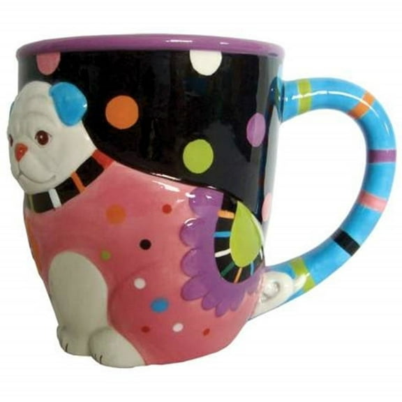 4 Inch Multi-Colored Cozy Pug Looking to The Left 12 Oz Coffee Mug