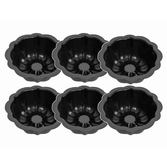 4 Inch Nonstick Mini Bundt Cake Pans, Black Carbon Steel Fluted Molds for Baking Cupcakes, Brownies, and Tarts 6PC