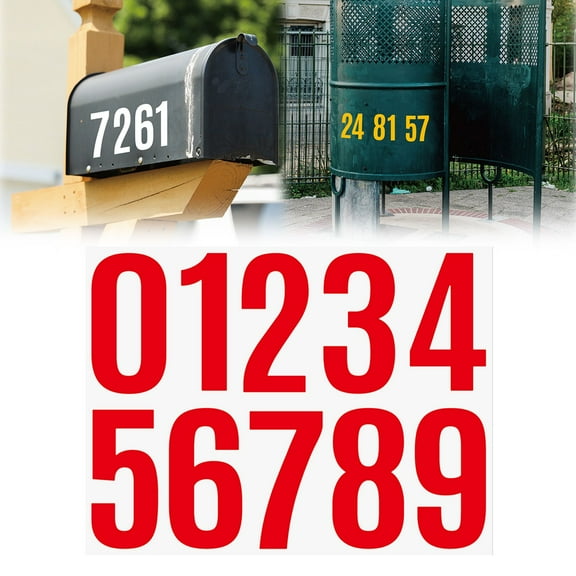4 Inch Number Stickers 0-9, Self Adhesive Vinyl Decals, Waterproof Durable Labels for Address Sign, Garage Door, Fence, Outdoor Labeling Numbers（Red）