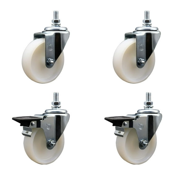 4 Inch Nylon 10MM Threaded Stem Caster Set 2 Brakes SCC