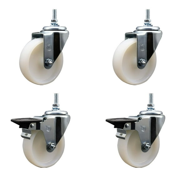 4 Inch Nylon 12MM Threaded Stem Caster Set 2 Brakes SCC