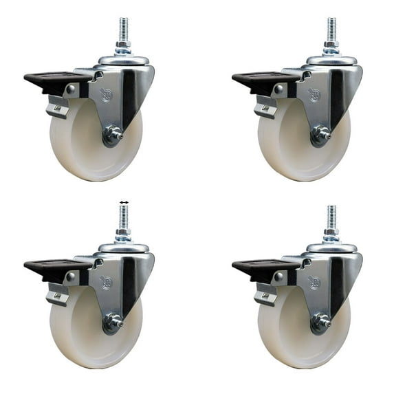 4 Inch Nylon 12MM Threaded Stem Caster Set with Brake