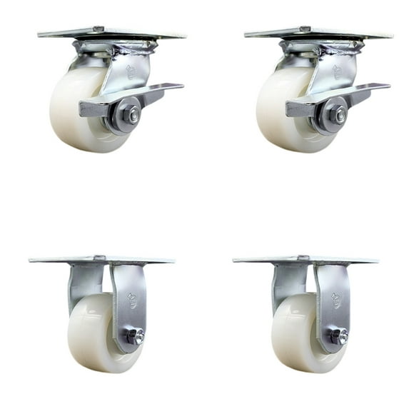 4 Inch Nylon Caster Set with Ball Bearing 2 Brakes and 2 Rigid Service Caster