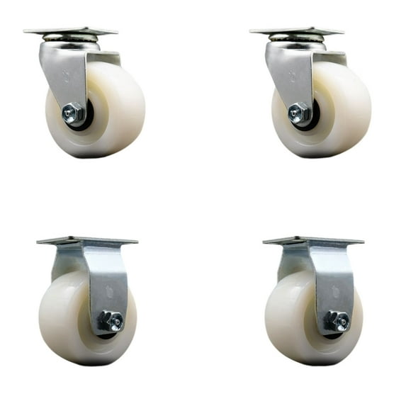 4 Inch Nylon Caster Set with Ball Bearings 2 Swivel 2 Rigid SCC