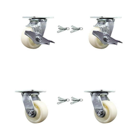 4 Inch Nylon Caster Set with Ball Bearings 4 Swivel Lock 2 Brake Service Caster