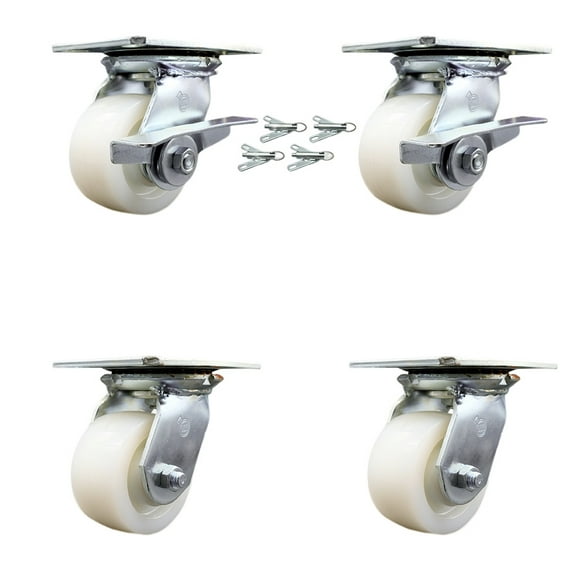 4 Inch Nylon Caster Set with Roller Bearing 4 Swivel Lock and 2 Brake SCC