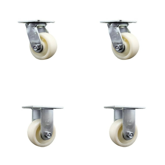 4 Inch Nylon Caster Set with Roller Bearings 2 Swivel 2 Rigid Service Caster