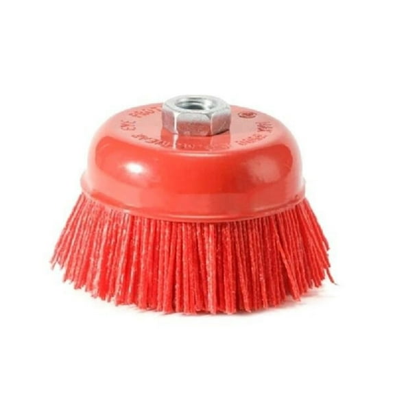 4 Inch Nylon Cup Brush for Angle GrinderAbrasive Filament Nylon Bristle Cup Brush 5/8" 11 Thread, 1/4" Drill Arbor for Ceiling Cleaning, Rust & Paint Removal, Rotary Sanding & Metal Surface 1Pack